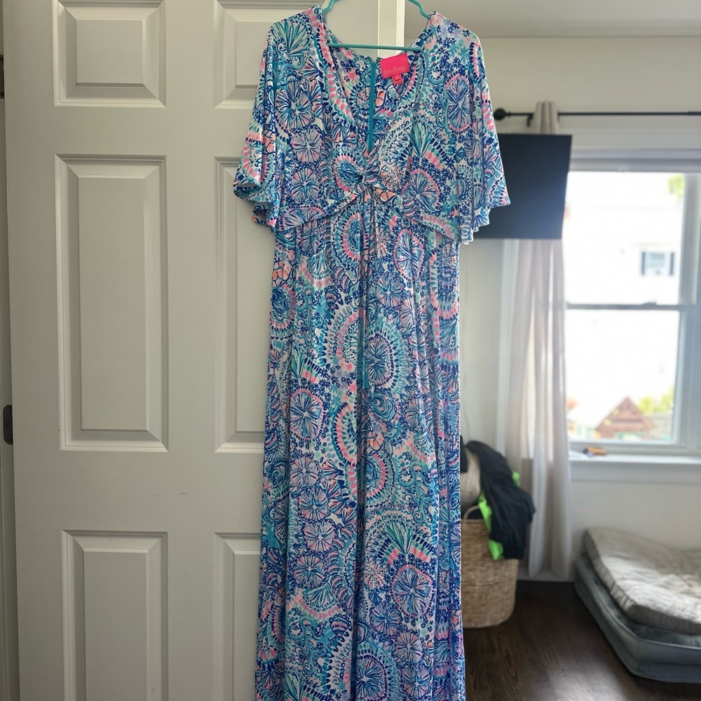 Lilly Pulitzer Blue and Pink Floral Maxi Dress